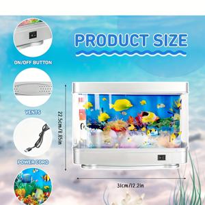 TEMU LED 다이내믹 인공 수조 조명 - 애니메이션 열대어 & 산호초 디자인, USB 전원 야간 조명, 내구성 플라스틱 해양 장식 램프 (침실, 거실, 사무실, 어항 장식용), 스위치 제어 기능