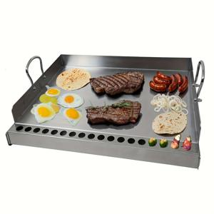TEMU 1pc 스테인리스 스틸 그릴 플랫 탑 및 내장 칠레 비스킷 그레이트 - 전문급 가스 및 숯, 야외 요리, 바베큐 스테이크, 소시지 및 야채에 완벽 | 우아한 디자인 | 구조