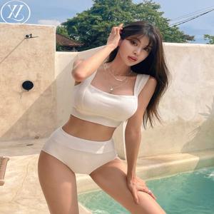 [MADE BY 비바럽][부유방 삭제]스퀘어 하이웨스트 비키니[체형커버/부유방/화이트/블랙/심플/수영복/브라탑/워터밤/페스티벌] SW19961F