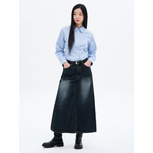 틴워싱 데님 롱스커트  블루 (355127LPEP)