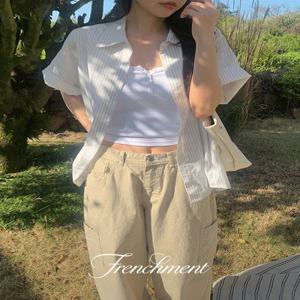 [고퀄리티/MADE]베이프 여름 스트라이프 오버핏 반팔 셔츠(2color)블랙 당일출고