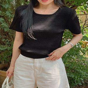 [44-120]  랑듀브디 꽈배기 스퀘어넥 반팔 니트( 여름/데일리룩/데이트룩/캐주얼룩/캠퍼스룩/하객룩/격식룩/출근룩/빅사이즈/120사이즈/자체제작/부드러운/시원한/가벼운/신축성/통통녀/반팔니트)