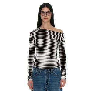 매장정품 파르티멘토 PARTIMENTO WOMEN PWC 언발란스드 저지 슬리브 탑_블랙 스트라이프 PW-C-2519BS 59884