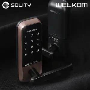 [무료설치] 솔리티 웰콤 WL-105N 목문용 무타공 도어록 번호키전용 백세트조절가능 무음모드 비상전원 방문손잡이 사무실 병원 나무문 판넬문 샷시문 패션문 현관문 디지털도어락