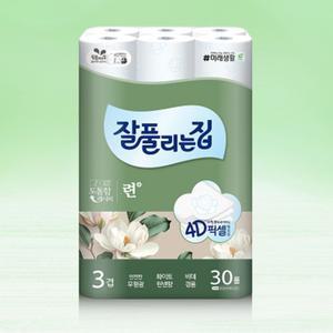 국산 잘풀리는집 련 도톰한 화장지 3겹 30MX30개입 30롤 휴지 린넨