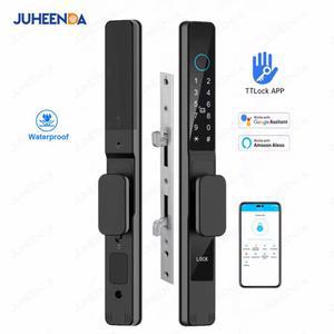 지문 인식 도어락 잠금 방수 슬라이딩 도어 스마트 장치 TTLock App Alexa 디지털 코드 RFID 카드 알루미늄 유리문 전자