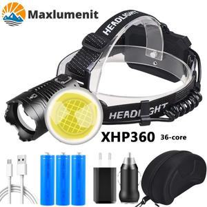 고출력 LED 헤드램프 강한 빛 헤드라이트 C 타입 마이크로 USB 충전식 방수 손전등 낚시 캠핑 XHP360 P70
