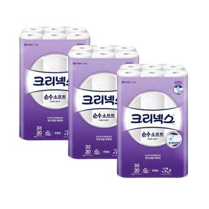 크리넥스 3겹 순수 소프트 롤 화장지 휴지 30m 30롤 3팩