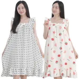 [서울양말]여름잠옷 여성 프릴 원피스 민소매 빅사이즈 임산부 냉감