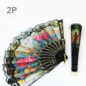 레이스 접이식 부채 2P 스페인 엔틱 빈티지 플라워 부채