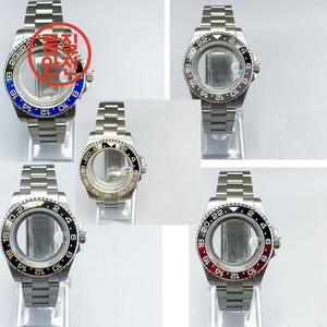 40MM 남자 시계 블루 세라믹 GMT 베젤 NH34 스테인레스 스틸 케이스 수정 된 기계식 물 유령