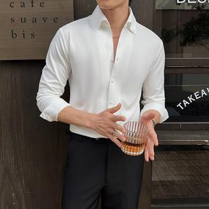 남성셔츠 봄가을 긴팔 버튼 칼라 슬림 링클프리 비지니스 캐주얼 셔츠 심쿵빛