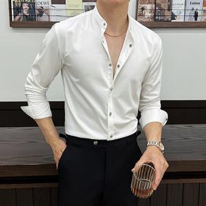 남성셔츠 봄가을 링클프리 긴팔 스탠드넥 멋쟁이 셔츠 심쿵빛