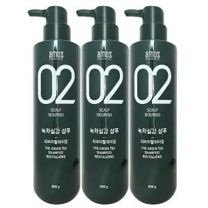 아모스 녹차실감 리바이탈라이징 산뜻한 타입 지성 샴푸 500g 3개