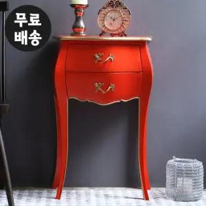 레나 원목 엔틱 2단 협탁 콘솔 높은 침실 작은(레드)