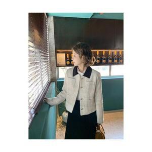 여성코트 베이지 스팽글 스몰카라 코트 봄가을 트위드 숏에 OOTD3