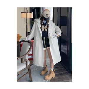 여성점퍼 후드 트렌치코트 봄가을 하프 기장 올 루즈핏 캐주얼 코트 OOTD3