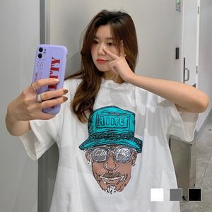 민트 모자 포인트 프린팅 반팔티 힙합티