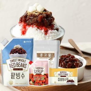 [신세계라이브쇼핑][화과방] 딸기 팥빙수만들기세트 (팥빙수1kg+콩고물+찹쌀빙수떡+딸기시럽500g) / 팥...