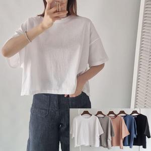무지 박시크롭티 반팔 긴팔 2타입 코튼 루즈핏 세미크롭  베이직 심플티 빅사이즈