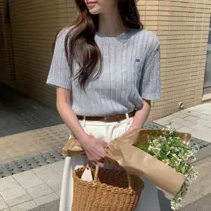 [모어렌] [MADE] 로라트 심볼 꽈배기 반팔 니트[tnt0753]