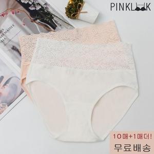 [핑크룩][10장+1장더!]여성 하이웨스트 레이스복부 순면팬티 코튼팬티10매/택1