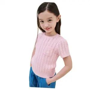 빈폴 BEANPOLE KIDS [Essential] 여아 케이블 반소매 라운드 니트 스웨터 라이트 핑크 (BI5351GE1Y) BI5351