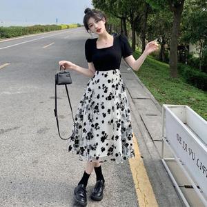 탄성 높은 허리 롱 드레스 빈티지 여성을위한 라인 Pleated Tulle 미디 소녀 Fairycore 의류 요정 코어 린