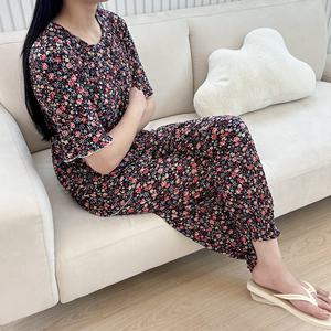 여름용 냉감홈웨어 반팔조거 잠옷 상하의 꽃무늬 커플 밴딩팬츠 편한 몸빼옷