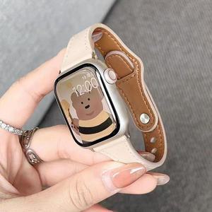 Apple Watch 10 밴드 용 얇은 가죽 스트랩 42mm 시리즈 9 8 7 6 se 5 팔찌 슬림 벨트
