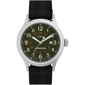 타이멕스 timex 남성 익스페디션 노스 시에라 40mm 시계 - 블랙 스트랩 그린 다이얼 실버 톤 케이스