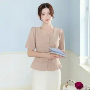 [시크라인] 아베니 스퀘어 핀턱 소매 페플럼 블라우스