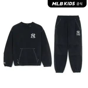 [MLB키즈 공식] 25FW 스트릿 베이직 로고 아트웍 우븐 맨투맨세트 NY (Black) 7AS2B1254-50BKS