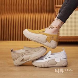 둥근 앞코 펀칭 로퍼 초경량 통굽 로퍼 단화 컴포트 미끄럼 방지 티류으스