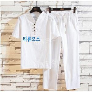 티류으스 면마세트 남성 여름 린넨 티셔츠 정장 티셔츠와 바지 중국 스타일 티