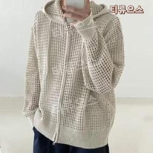 남자 그물 니트 망사 후드 집업 상의 바다 여행 여름 072302