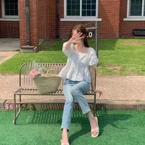 마가렛 스퀘어넥 코튼 반팔 블라우스 여름 썸머 bs7638