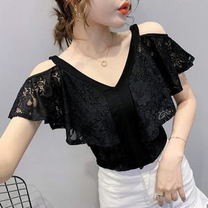라틴댄스복 방송댄스복 반팔티 레이스블라우스 블라우스라틴댄스복080502