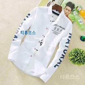 남성 프린팅 셔츠 슬림핏 캐주얼 트랜드 남자 남방 티류으스