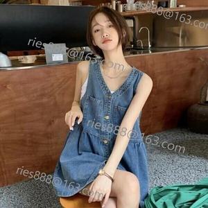 여성 캐주얼 데님 원피스 멜빵 청조끼 원피스 청