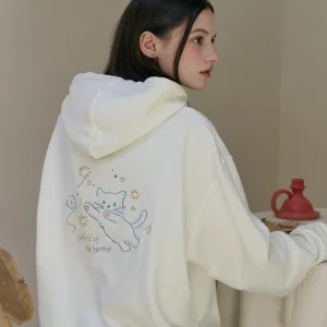 브리즈캣 자수 후드티 크림