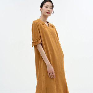 [지센]린넨라이크 브이넥 플레어 원피스 LCOPN523_MU