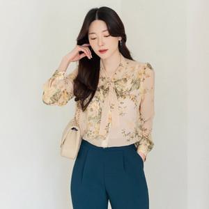 [시크라인] 반프하 플로럴 타이 블라우스 빅사이즈/오피스룩/하객룩
