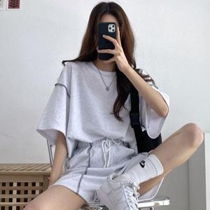 [오노마] ONM 여자 여름 데일리 반팔 반바지 면 트레이닝복 세트