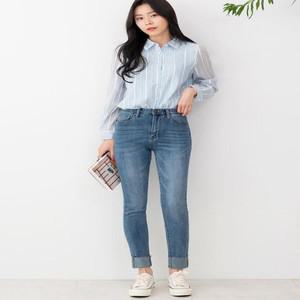 [오노마] ONM 여성하이웨스트롤업워싱스판스키니청바지 703