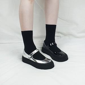 로파 실버 에나멜 찍찍이 키높이 통굽 메리제인 플랫슈즈 4cm