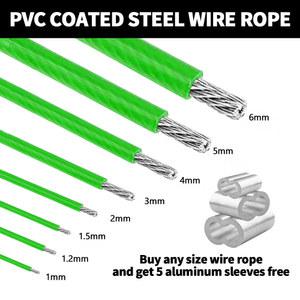 5-100M 2/3/4/5/6mm 녹색 코팅 PVC 플라스틱 스테인레스 스틸 와이어 로프 케이블, 초강력 내하중 용량