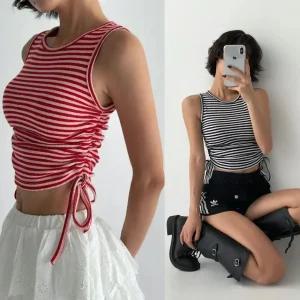 스트링나시 여름 펀칭 스트라이프워싱 크롭 셔링나시