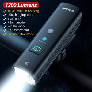 CYCLAMI AI-1200 자전거 헤드라이트, MTB 로드 AI 루멘, 전면 램프, 자동 조명 센서, 야간 사이클링, 휴대