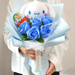 로맨틱앤 킨더조이 인형꽃다발 산리오 시나모롤 블루 비누꽃 장미 꽃다발